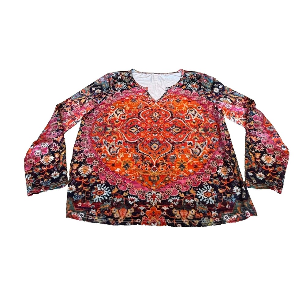 Shein Women's Stretch Long Sleeve Blouse Hippie Boho Native Print Size Large